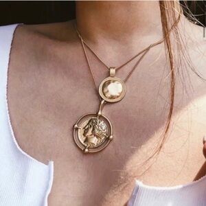 NEW Gold Coin Roman Medallion Pendant Double Chain Necklace